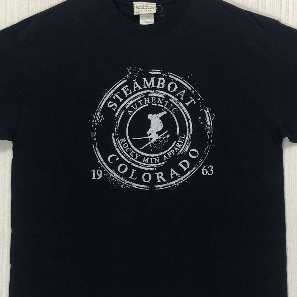 Blackwater Bay Steamboat‎ Colorado Ski Graphic Tee Mens XL Black Short Sleeve